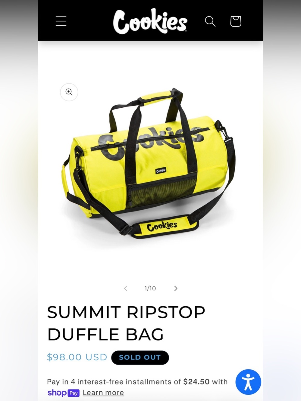 Brand New Cookies Smell Proof Duffle Bag Yellow